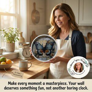 🦋 Bedazzled Butterfly Wall Clock – Blue & Orange